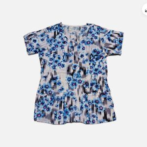 Bio Bring It On Womens Scrub Top XS Medical Vet Tech Nurse Floral Colorful